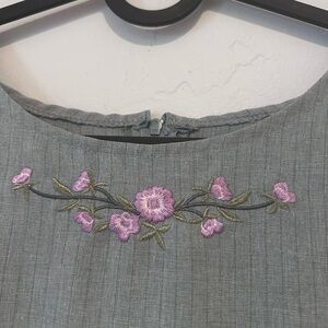 Vintage Embroidered Gray Midi Dress with Matching Blazer